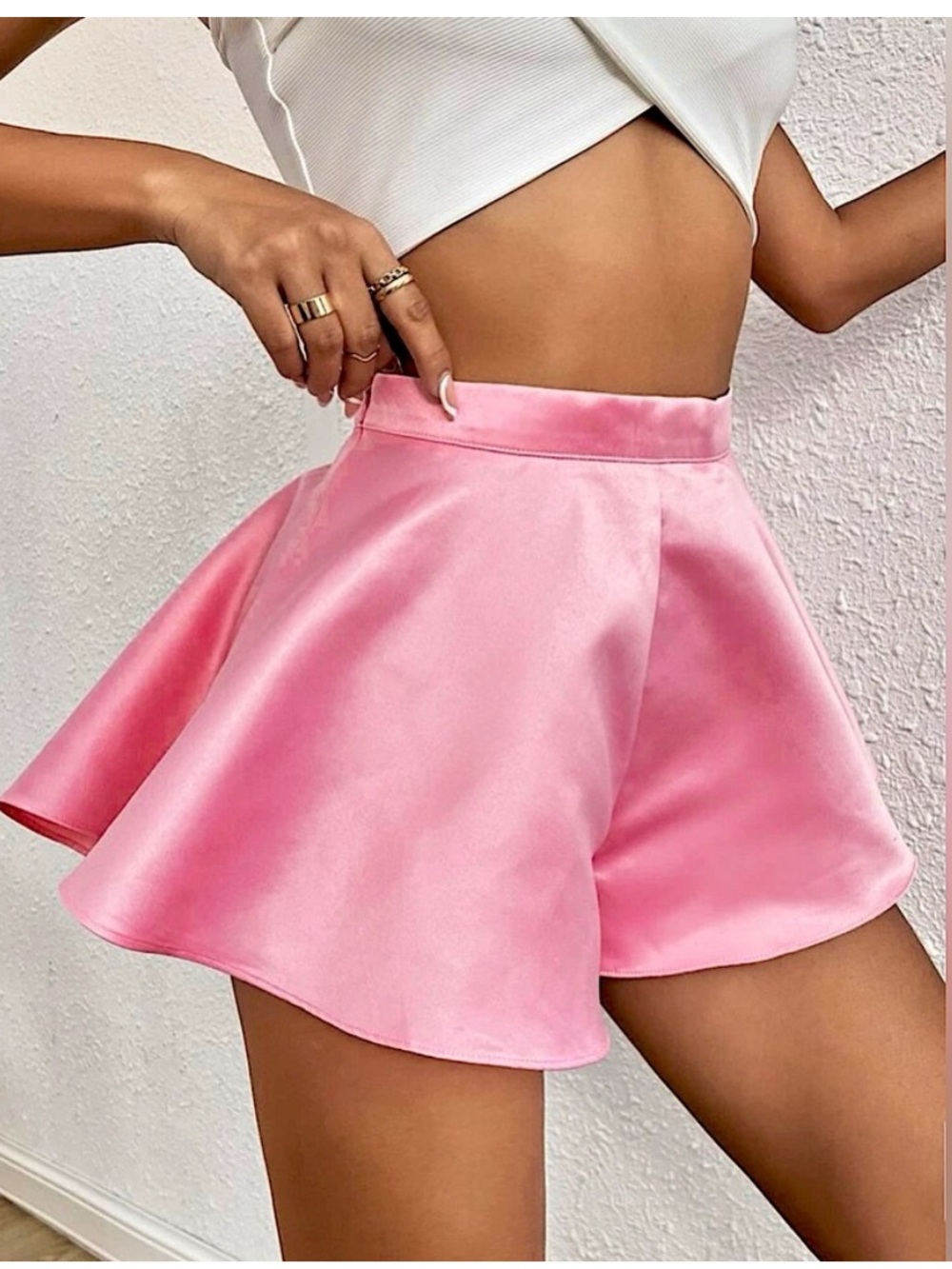 Pink Satin Flared Short